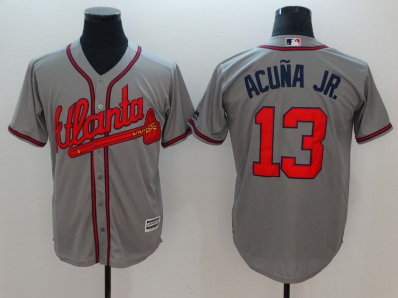 Men Atlanta Braves 13 Acuna jr Grey Game MLB Jerseys